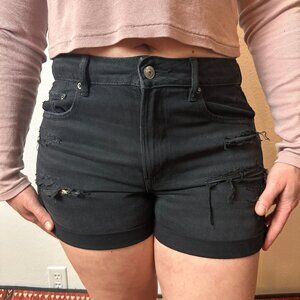 American Eagle Tom Girl Short Shorts Black Distressed Size 8 New Tags High Rise